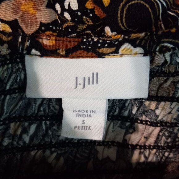 J. Jill Size S Petite Blouse Womens Top Floral Long Sleeve Smocked - Picture 8 of 10